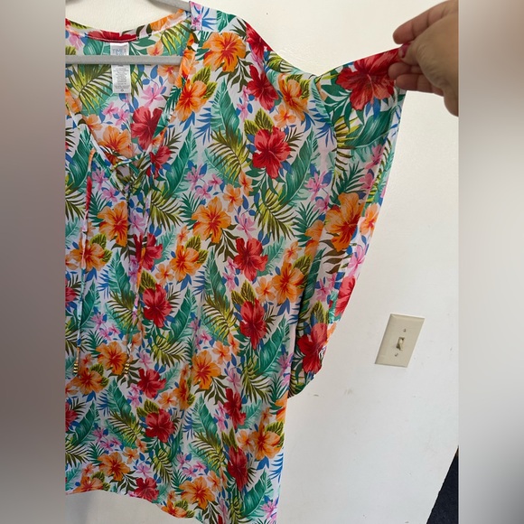 Time and Tru Womens Tropical Multicolor Floral Swim Coverup Swimsuit 1X(16W-18W) - Picture 4 of 9